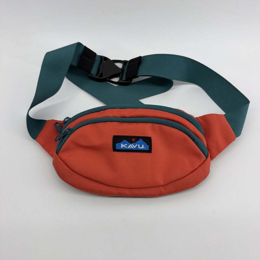 KAVU Spectator Fanny Pack Waist Bag Sling Crossbody Orange Teal Outdoor Hiking
